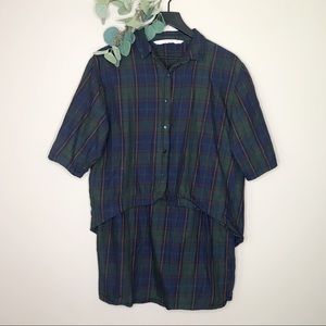 Zara navy blue plaid button collared dress size M